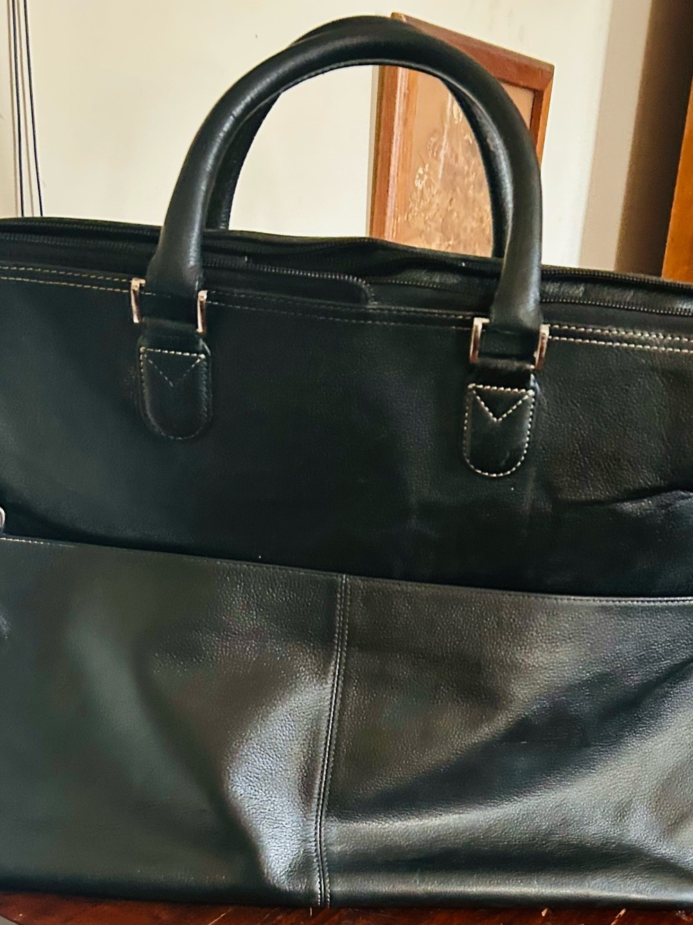 Levenger Black Leather Expandable Business Briefcase Laptop Travel Bag
